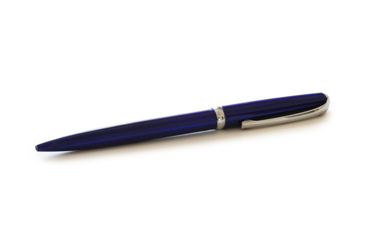 Blue pen isolated on the white background