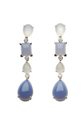 Gold earrings with brilliants, chalcedony and a moonstone