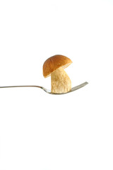 little mushroom on fork