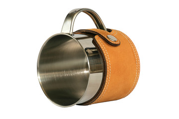 Metal mug in a leather cover