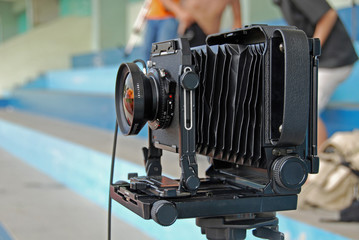 Large format camera in the sport center