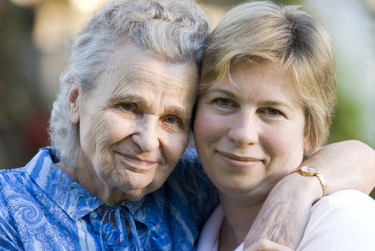 elderly woman with her daughter
