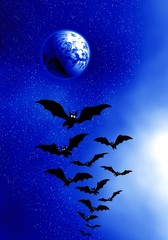 Obraz na płótnie Canvas Moon and bats. Blue mist