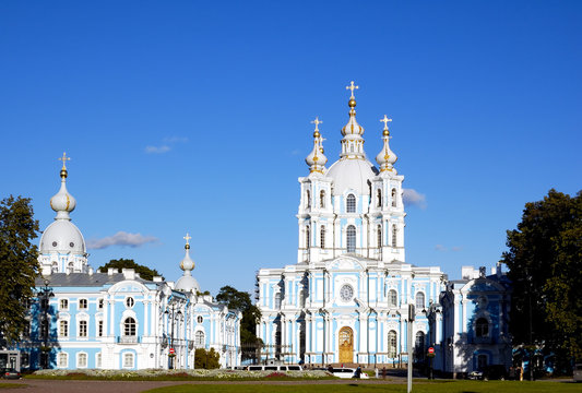 St. Petersburg. The Smolny Cathedra. Age-old architecture.
