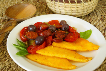 Fried polenta with chorizo