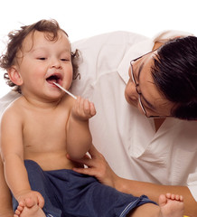 Cheerful baby at the doctor.