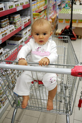 Small smiling baby to go shopping