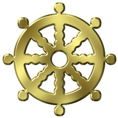 3D Golden Buddhism Symbol Wheel of Life