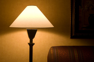 Lamp shade with sofa and painting in shadows