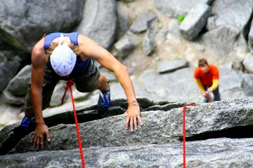 Climbing in Squamish British Columbia, Canada on beautiful granite rock on an easy climb with...