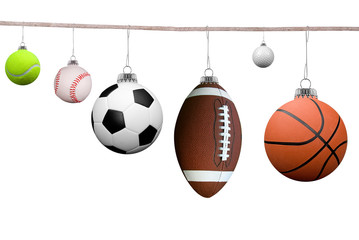 Sport balls on a clothesline