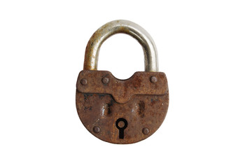Old rusty closed padlock