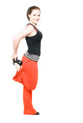 A young girl stretching