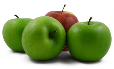 Four apples, three green and one red.