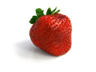 Single strawberry isolated on white.