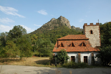mountain cabin in forest