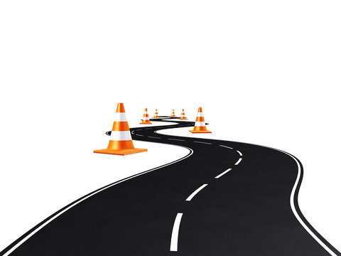 road, highway, traffic cones