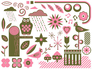 pink and green nature elements