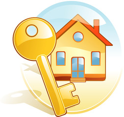 Key, new home, realty. Stylized vector icon