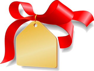Red ribbon,golden plate. Add your text here.