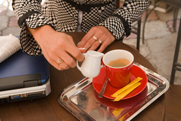 Preparing coffee latte