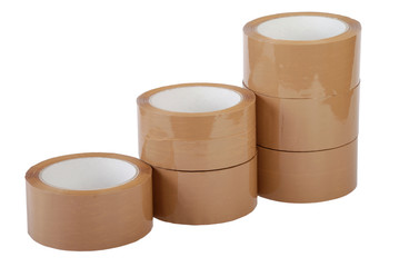 Three stacks of packaging tapes on a white background - obrazy, fototapety, plakaty