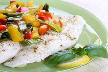 Boiled fish and vegetables