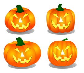 4 halloween kürbisse mit gesichtern