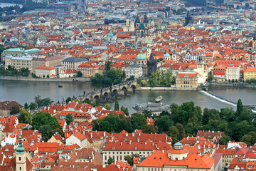 Fototapeta na wymiar The aerial view of Prague City from Petrin Hill