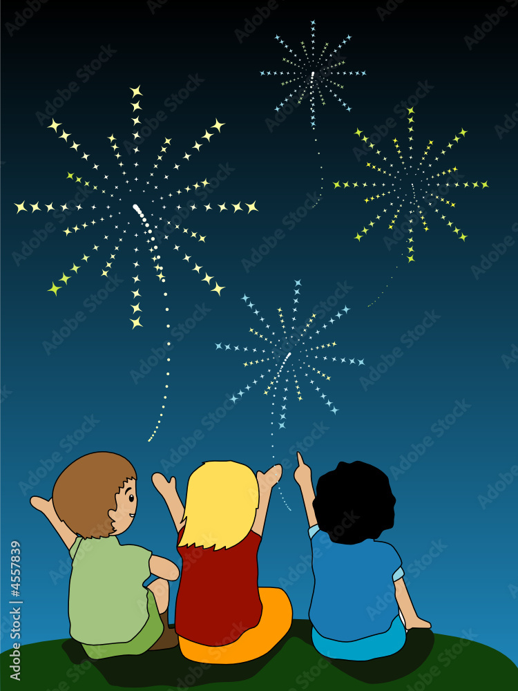 Canvas Prints Kids watching Fire Works