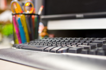 Computer desk with supplies