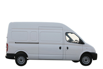 Plain white delivery van isolated on white background