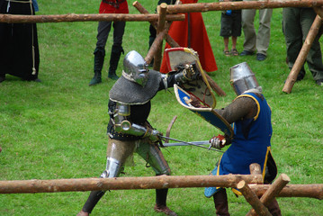 Medieval footed knights, fighting