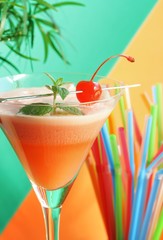 Alcoholic summer recreational drink with cherry