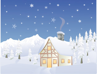 Fototapeta premium Alpine cabin in Winter