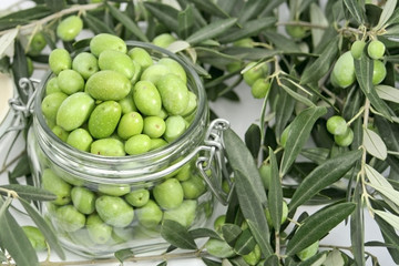 healthy green olives in a jar