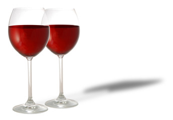 Two glasses of red wine isolated on white background