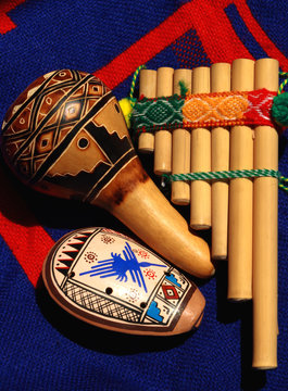 The Peruvian musical instruments.