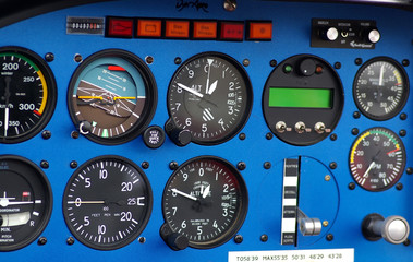 Instrument panel of a small airplane.