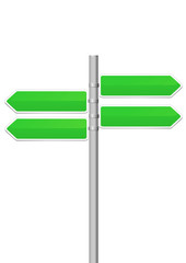Quatre panneaux de direction vert