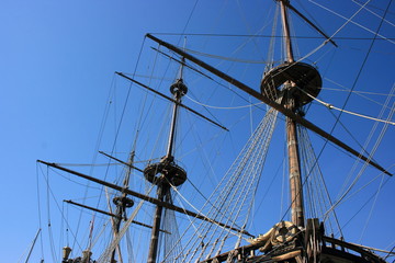 Masts of ancient battleship