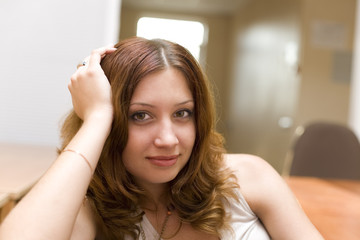 Fototapeta premium Smiling pretty brunette in a room #2