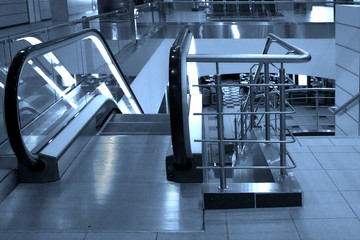 Escalator enter and stairs ,Domodedovo airport, Moscow