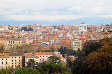 Color panoramic view Rome catholic basilics and monuments