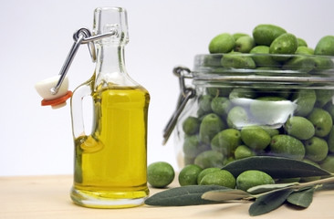 Extra virgin olive oil and organic olives