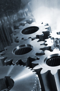 steel gears machinery in blue