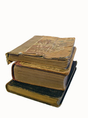 Three isolated old books on a white background