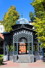 pergola with iron columns,grates,marble staircase and dome