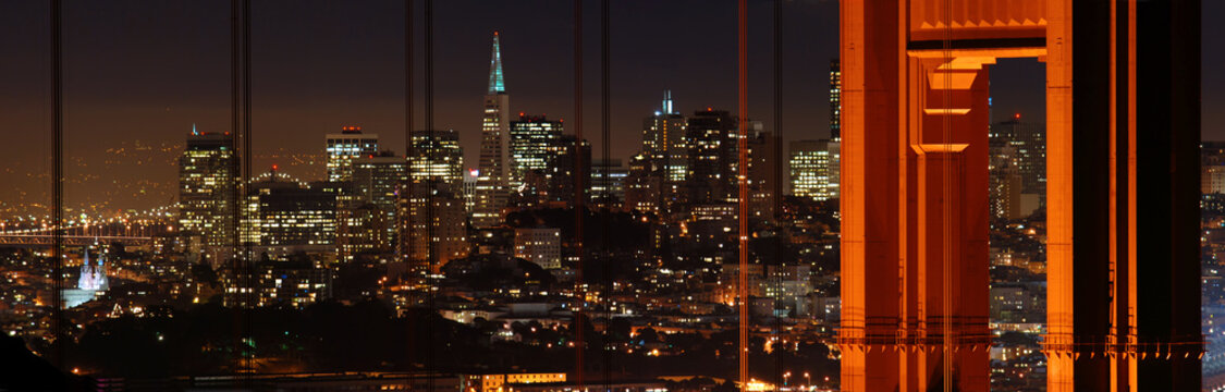 Golden Gate Bridge and San Francisco at night panorama