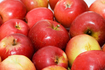 Red apples arranged on rows at the market